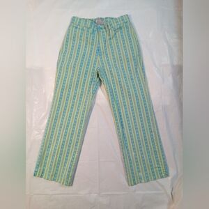 FDJ Green & Blue Striped Chinos With Cute Flower‎ Design.